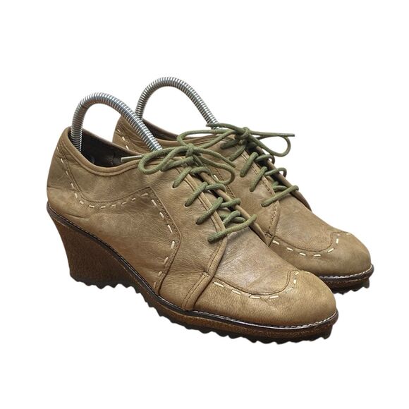 Naturalizer Dolan Wedge Lace Up Oxford Shoes Green Leather Women’s Sz 8.5 (HF2) - Picture 3 of 11